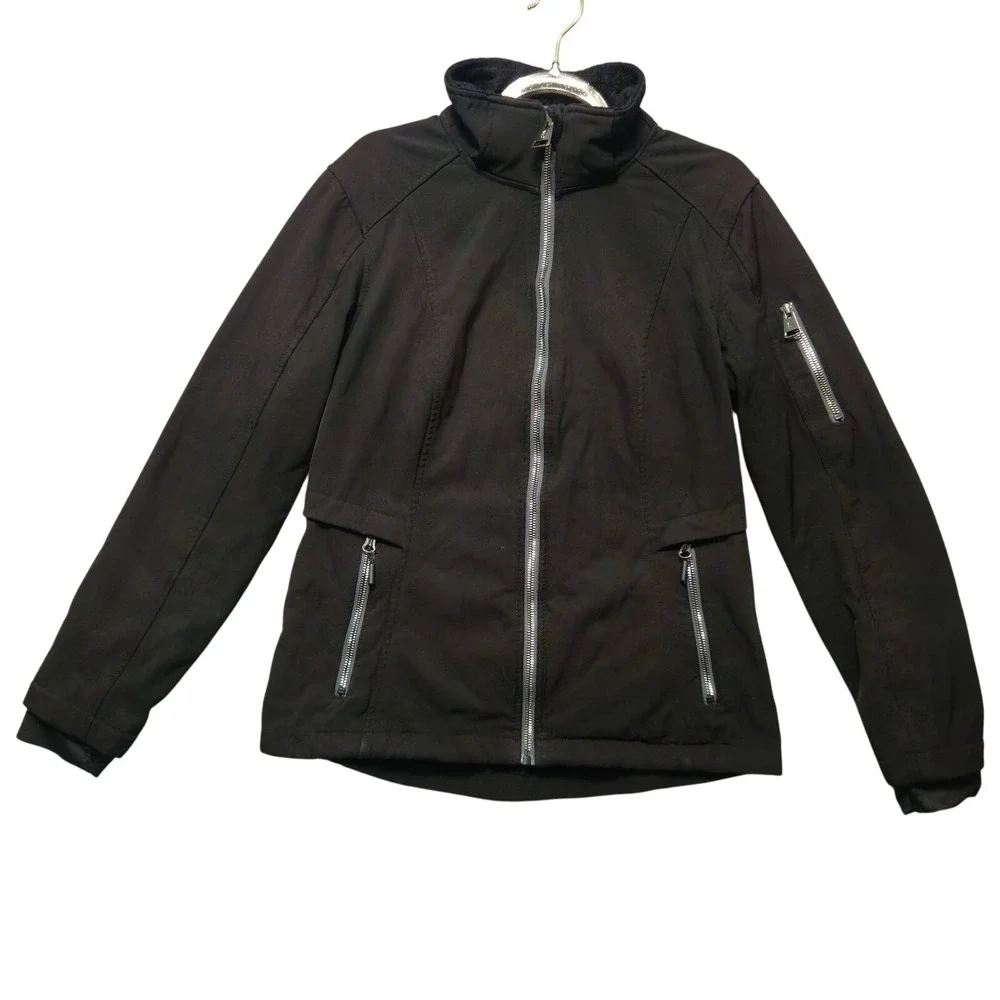 FREE COUNTRY Womens Journey Softshell Jacket Small Black Fleece Lined Cozy Soft